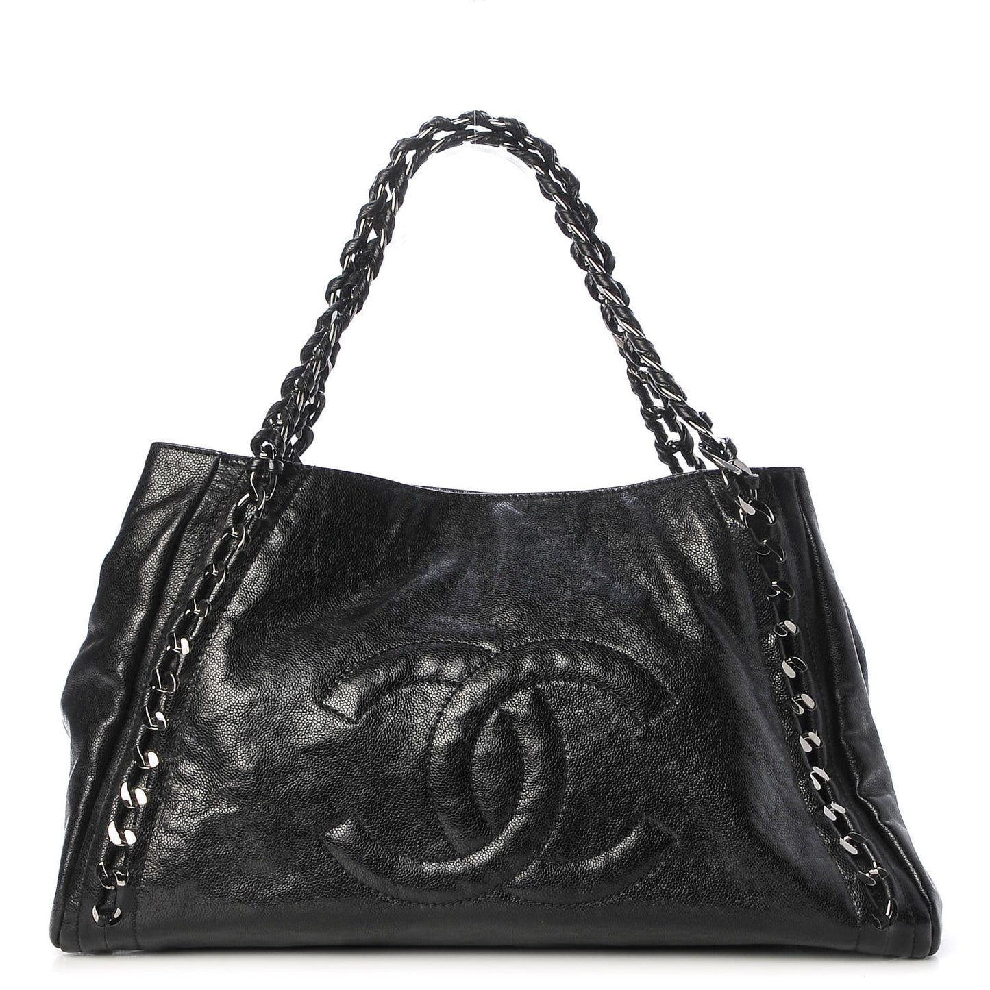 Glazed Caviar East West Modern Chain Tote Black