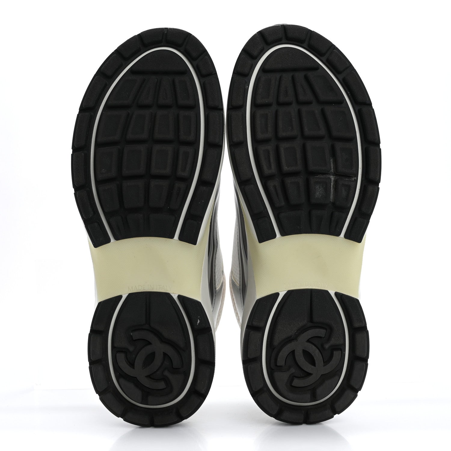 Chanel Fabric Laminated Calfskin Stretch CC Sneakers 37 White Silver 6 of 17