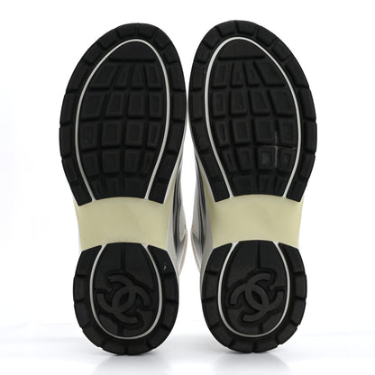 Chanel Fabric Laminated Calfskin Stretch CC Sneakers 37 White Silver 6 of 17