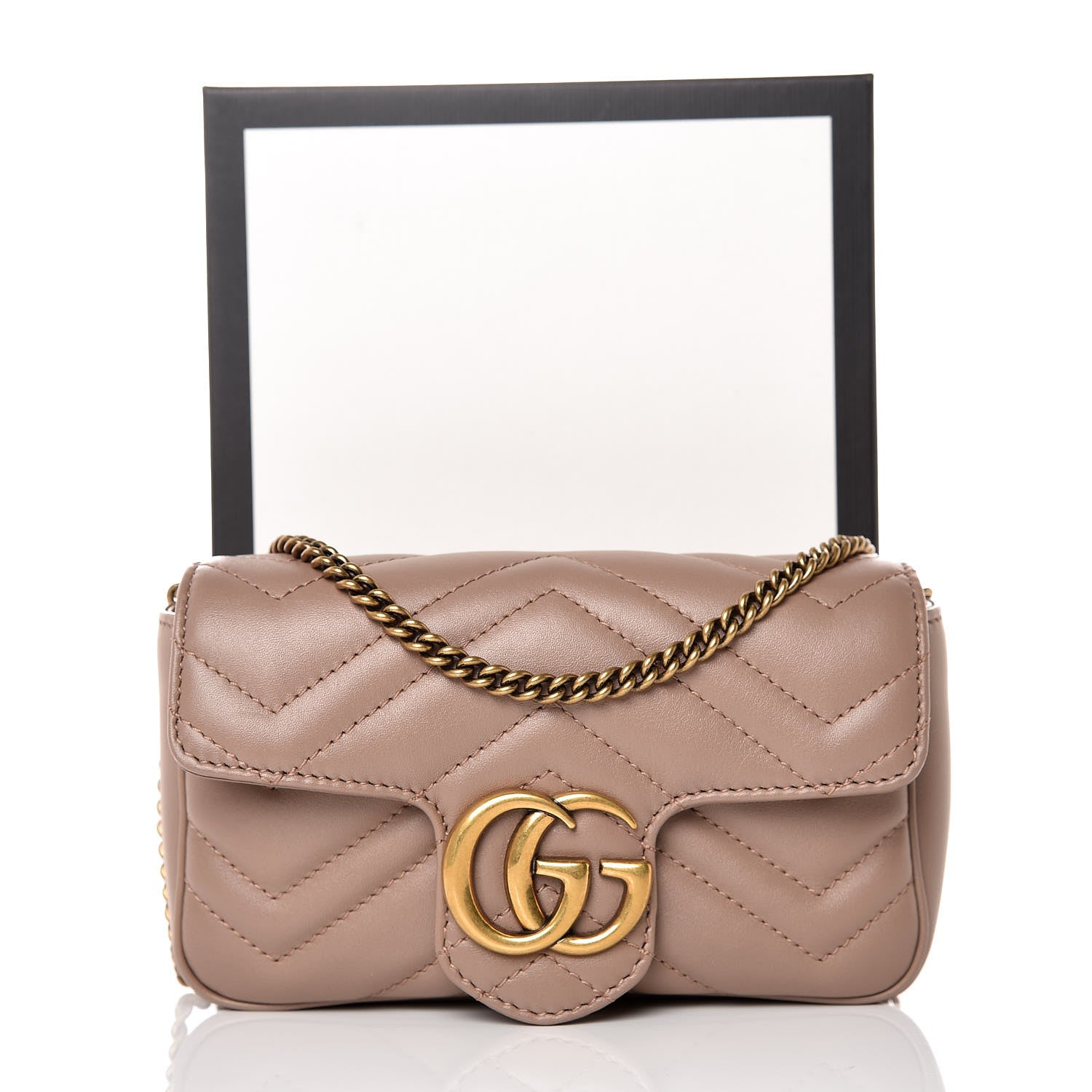 Gucci Calfskin Matelasse Super Mini GG Marmont Shoulder Bag Porcelain Rose 10 of 10