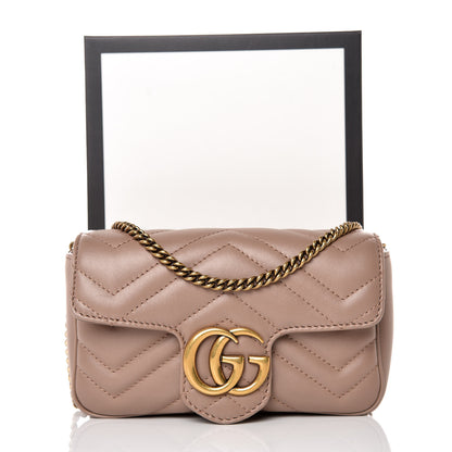 Gucci Calfskin Matelasse Super Mini GG Marmont Shoulder Bag Porcelain Rose 10 of 10