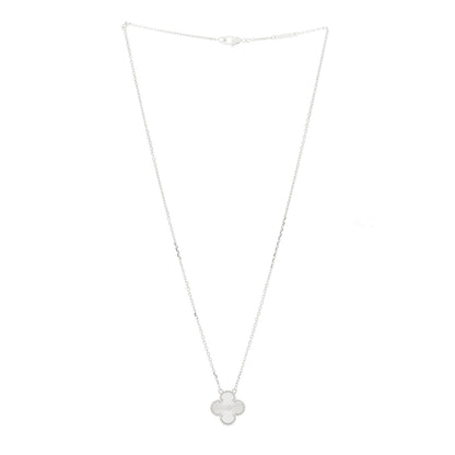 Van Cleef & Arpels 18K White Gold Guilloche Vintage Alhambra Pendant Necklace 3 of 5