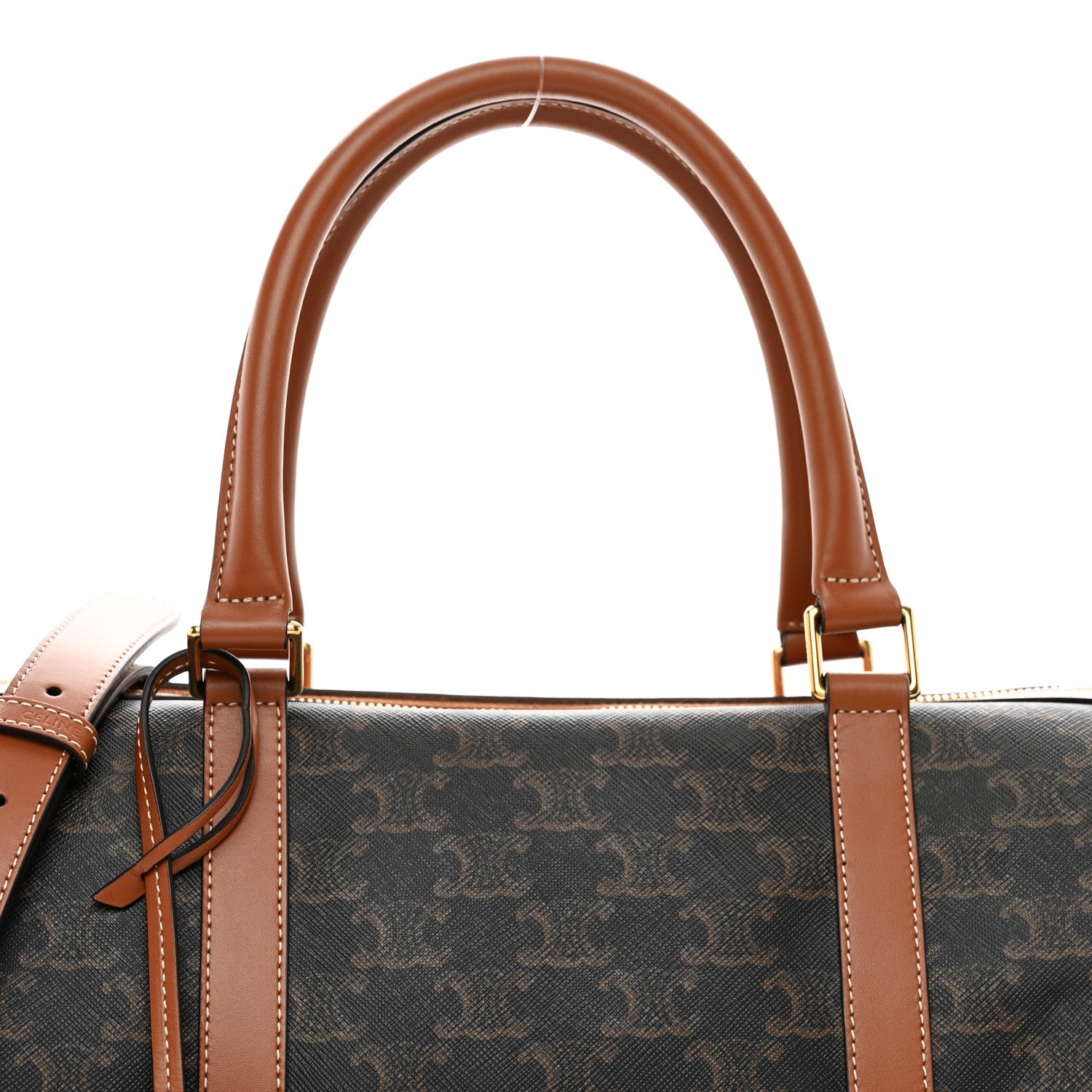 Celine Triomphe Canvas Calfskin Boston Bag Tan 7 of 9