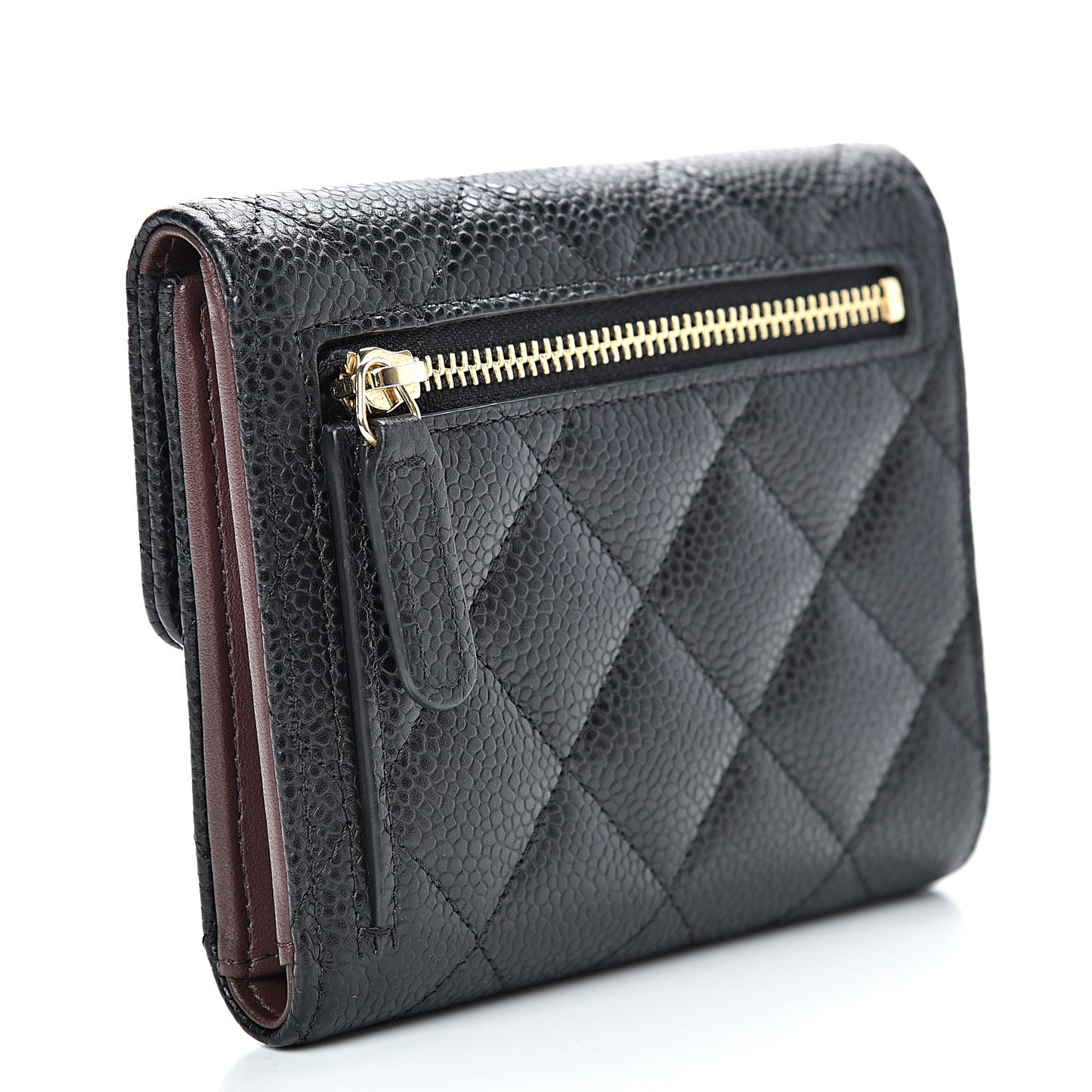 Caviar Quilted Compact Flap Wallet Black