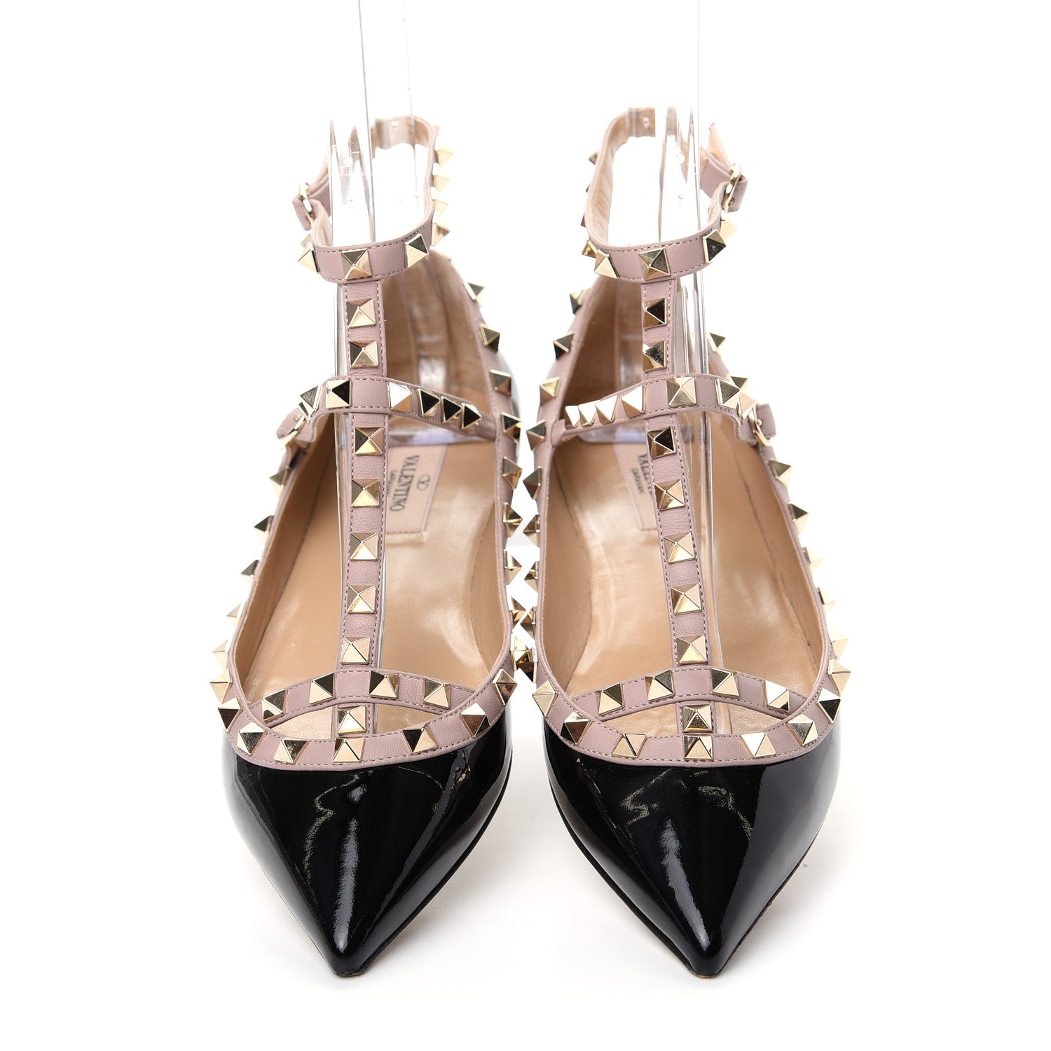 Valentino Garavani Patent Rockstud Cage Ballerina Flats 38 Black Poudre 5 of 10