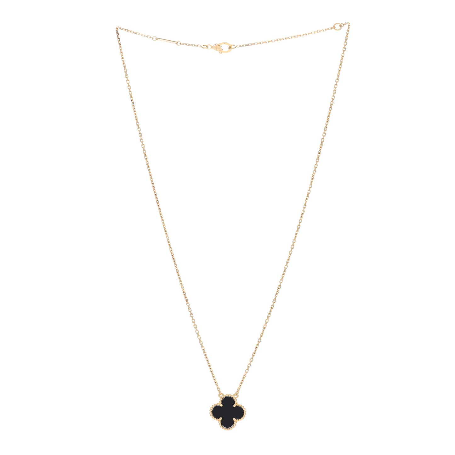 18K Yellow Gold Black Onyx Vintage Alhambra Pendant Necklace