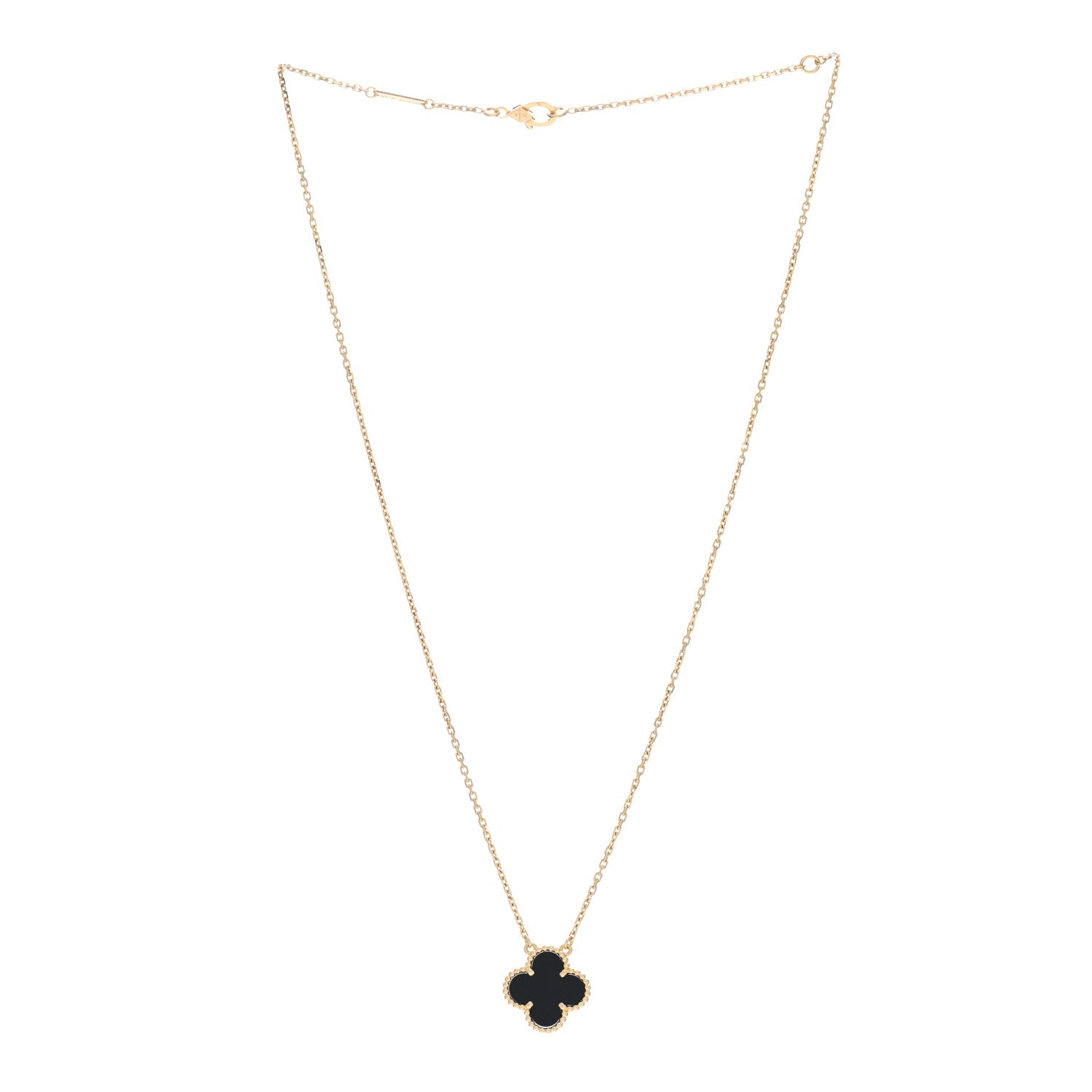 Van Cleef & Arpels 18K Yellow Gold Black Onyx Vintage Alhambra Pendant Necklace 2 of 4