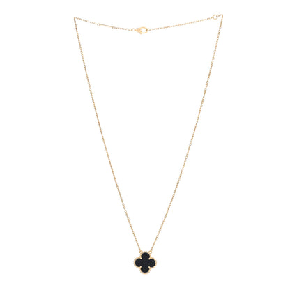 Van Cleef & Arpels 18K Yellow Gold Black Onyx Vintage Alhambra Pendant Necklace 2 of 4
