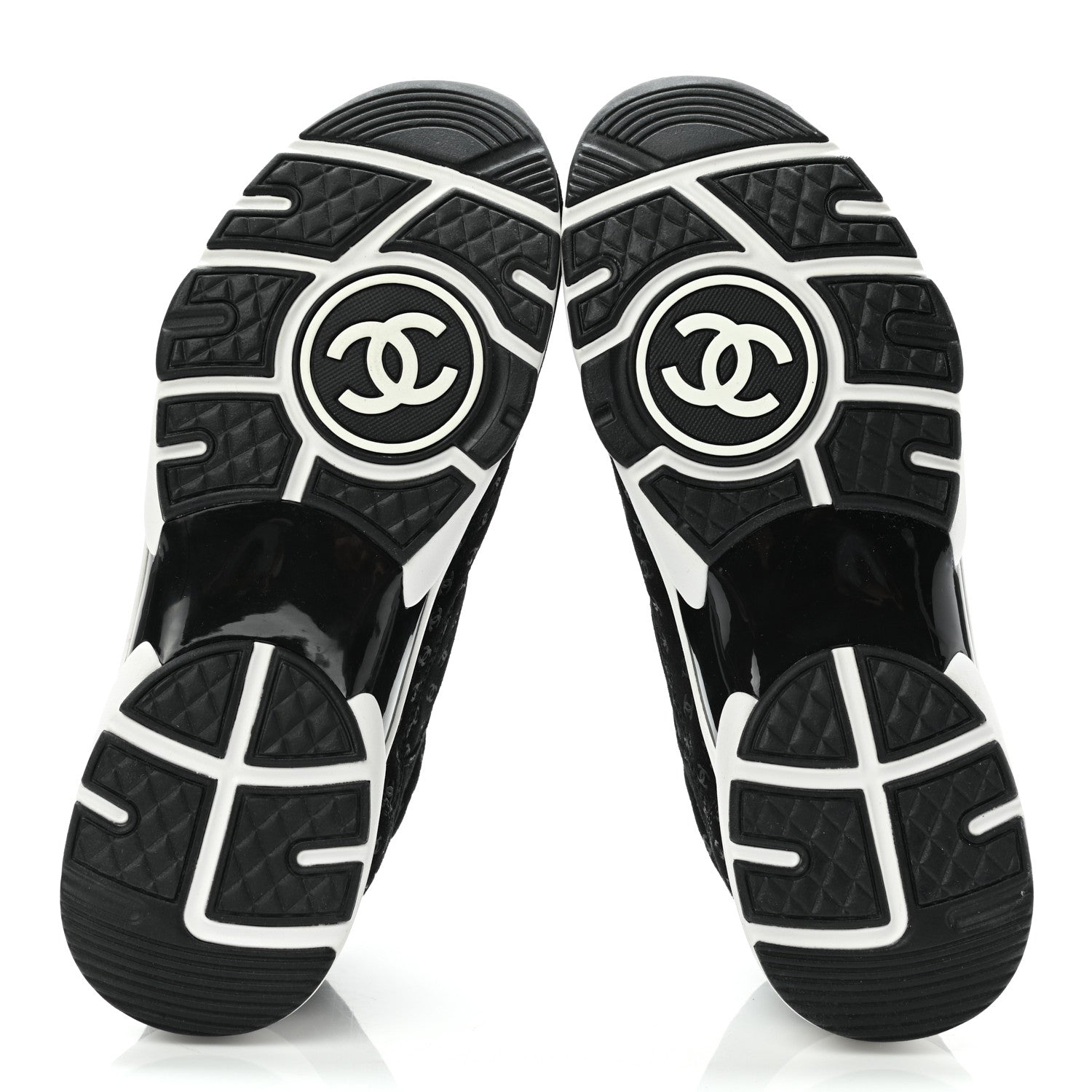 Chanel Nylon Suede Calfskin Printed CC Sneakers 39.5 White Black 5 of 7