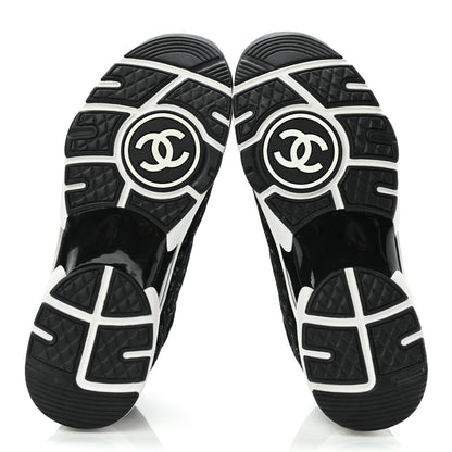 Chanel Nylon Suede Calfskin Printed CC Sneakers 39.5 White Black 5 of 7