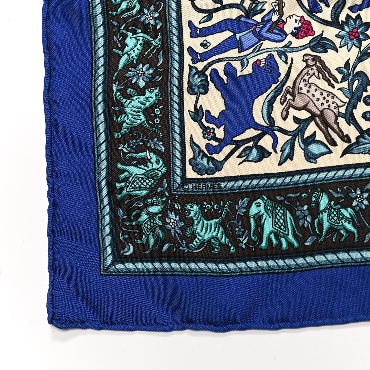 Silk Chasse En Inde Scarf 90 Gris Bleu dur Craie Aqua