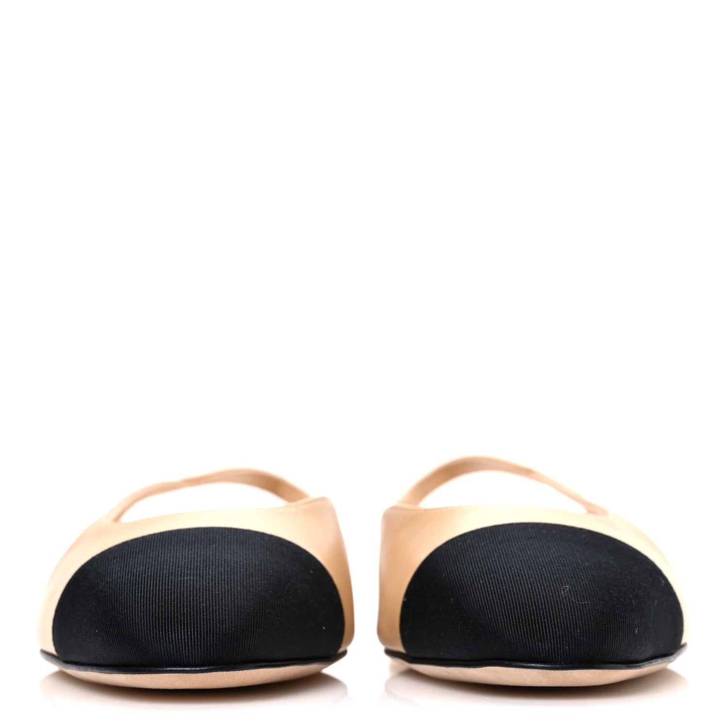 Chanel Goatskin Grosgrain Cap Toe CC Slingback Sandals 37.5 Beige Black 3 of 11