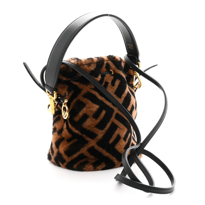 Fendi Shearling Vitello Dolce F is Fendi Macro FF 1974 Mini Mon Tresor Bucket Bag Tobacco Black 3 of 10