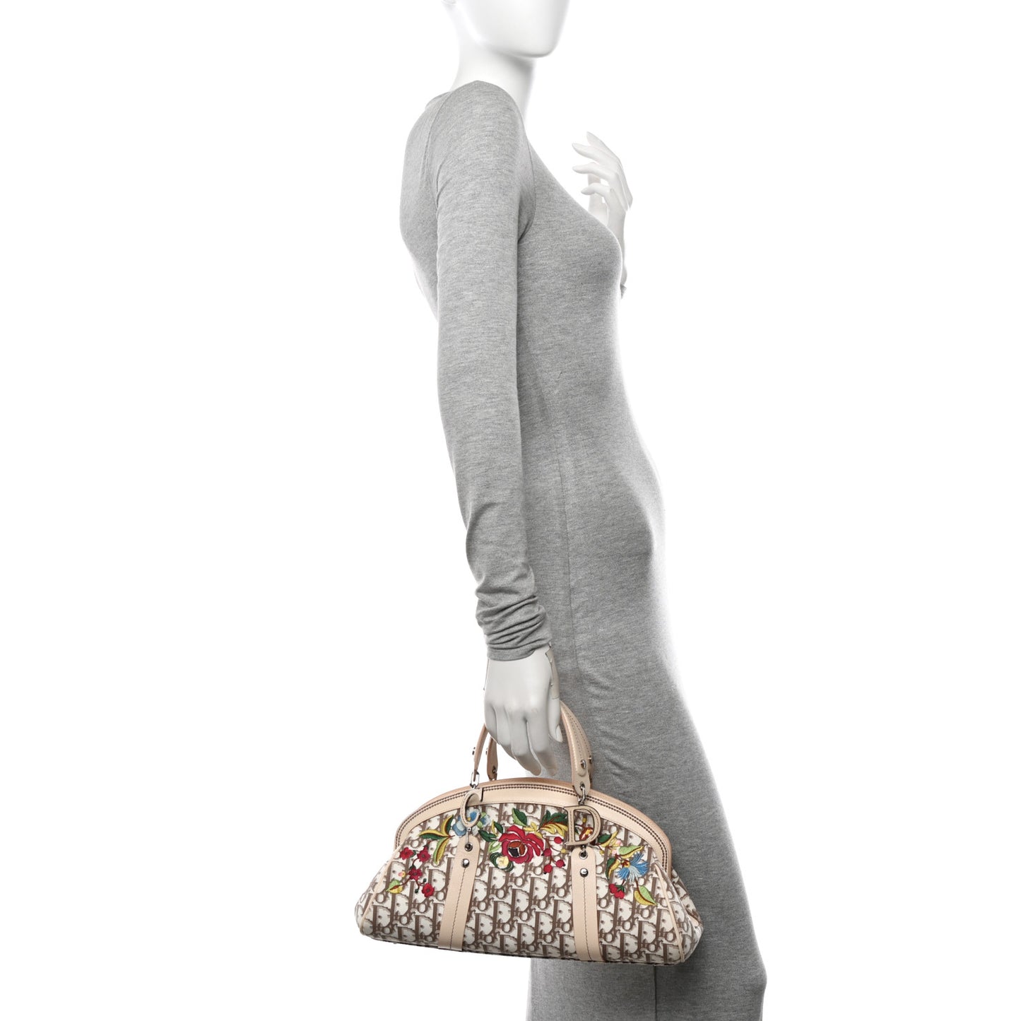Monogram Vintage Flowers Frame Satchel Beige