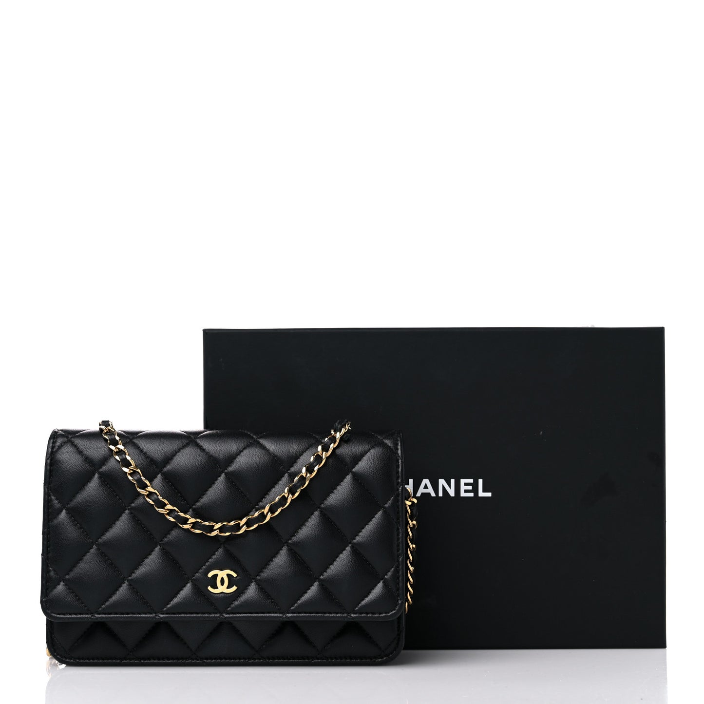 Lambskin Quilted Wallet On Chain WOC Black