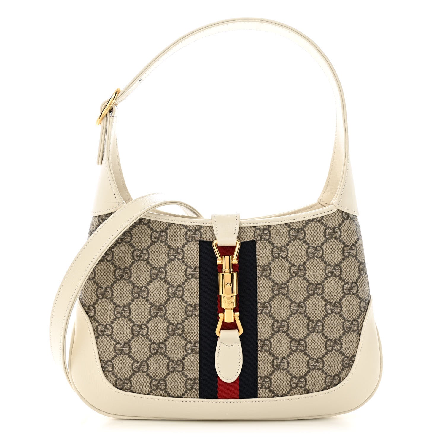 Gucci GG Supreme Monogram Azalea Calfskin Web Small Jackie 1961 Hobo Beige Ebony Mystic White 1 of 12