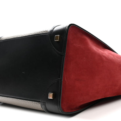 Celine Bullhide Calfskin Suede Mini Tri-Color Luggage Dark Ruby 9 of 12