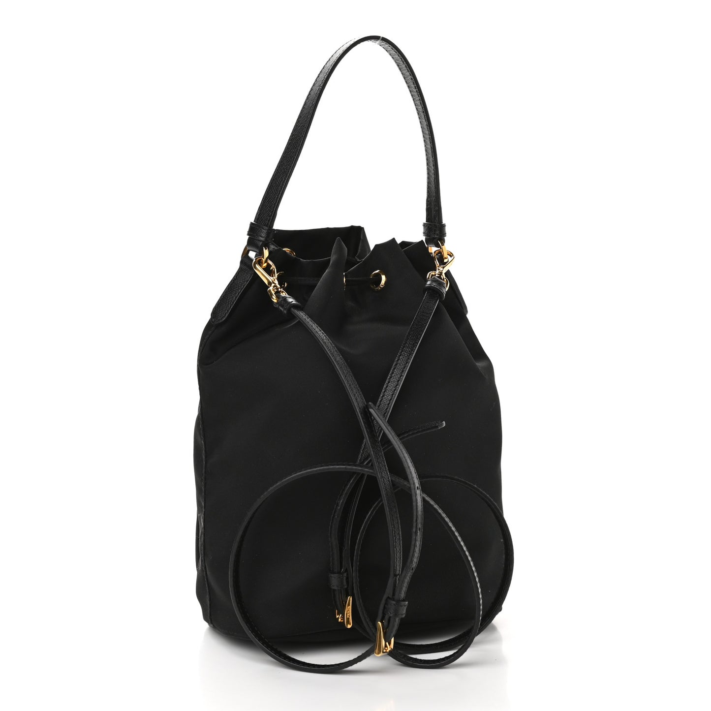 Saffiano Tessuto Nylon Mini Bucket Crossbody Bag Black