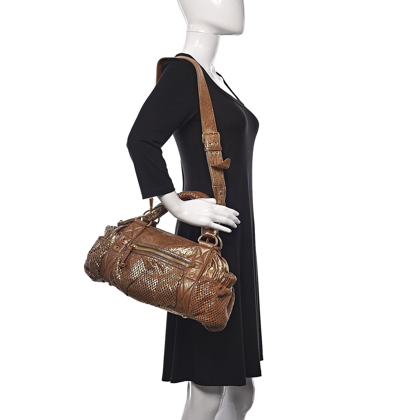 Metallic Nappa Perforated Satchel