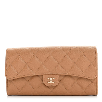 Chanel Caviar Quilted Large Gusset Flap Wallet Beige 1 of 10