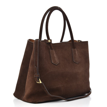 Prada Scamosciato Suede Medium Double Bag Tote Mogano 3 of 13