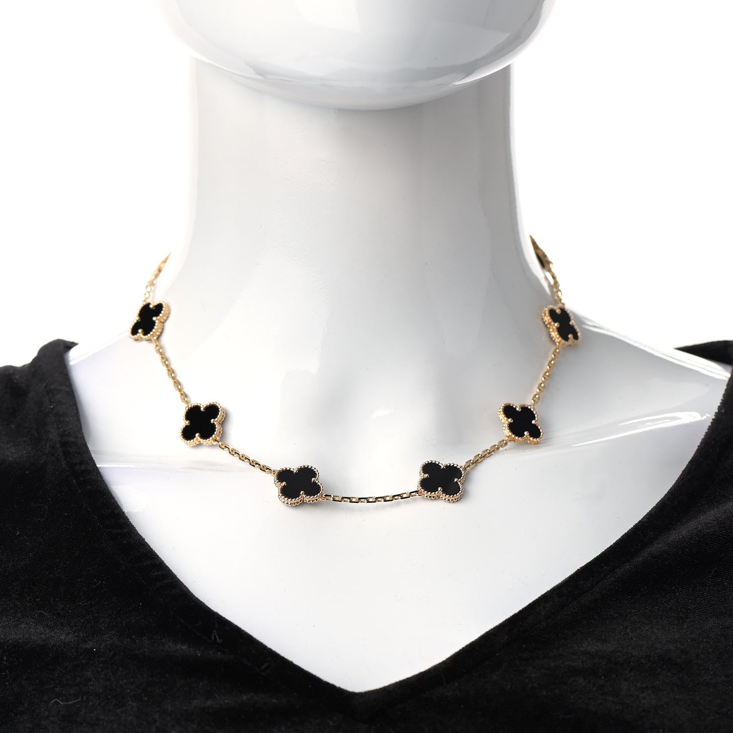 Van Cleef & Arpels 18K Yellow Gold Black Onyx 10 Motifs Vintage Alhambra Necklace 2 of 5