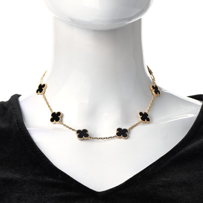 Van Cleef & Arpels 18K Yellow Gold Black Onyx 10 Motifs Vintage Alhambra Necklace 2 of 5