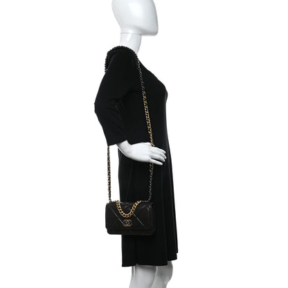 Chanel Shiny Goatskin Quilted Chanel 19 Wallet On Chain WOC Dark Brown 2 of 15