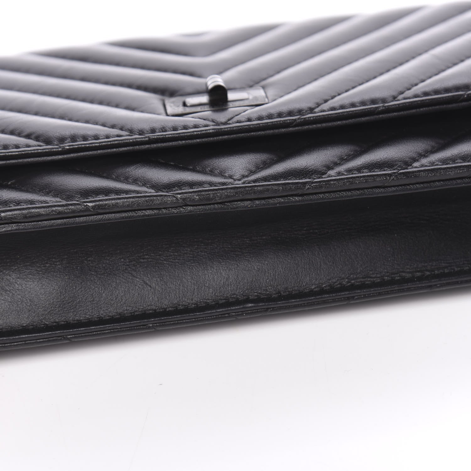 Chanel Aged Calfskin Chevron Quilted Reissue Wallet On Chain WOC So Black 11 of 14