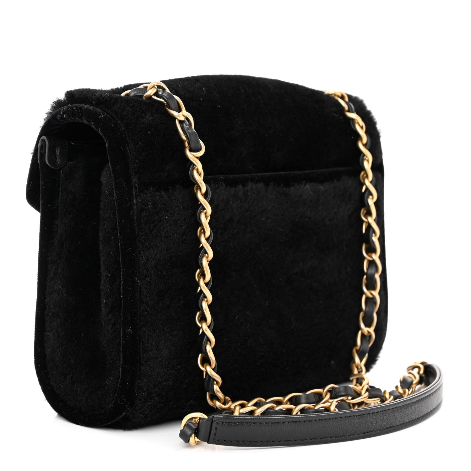 Chanel Shearling Checkered Flap Bag Black White 3 of 11