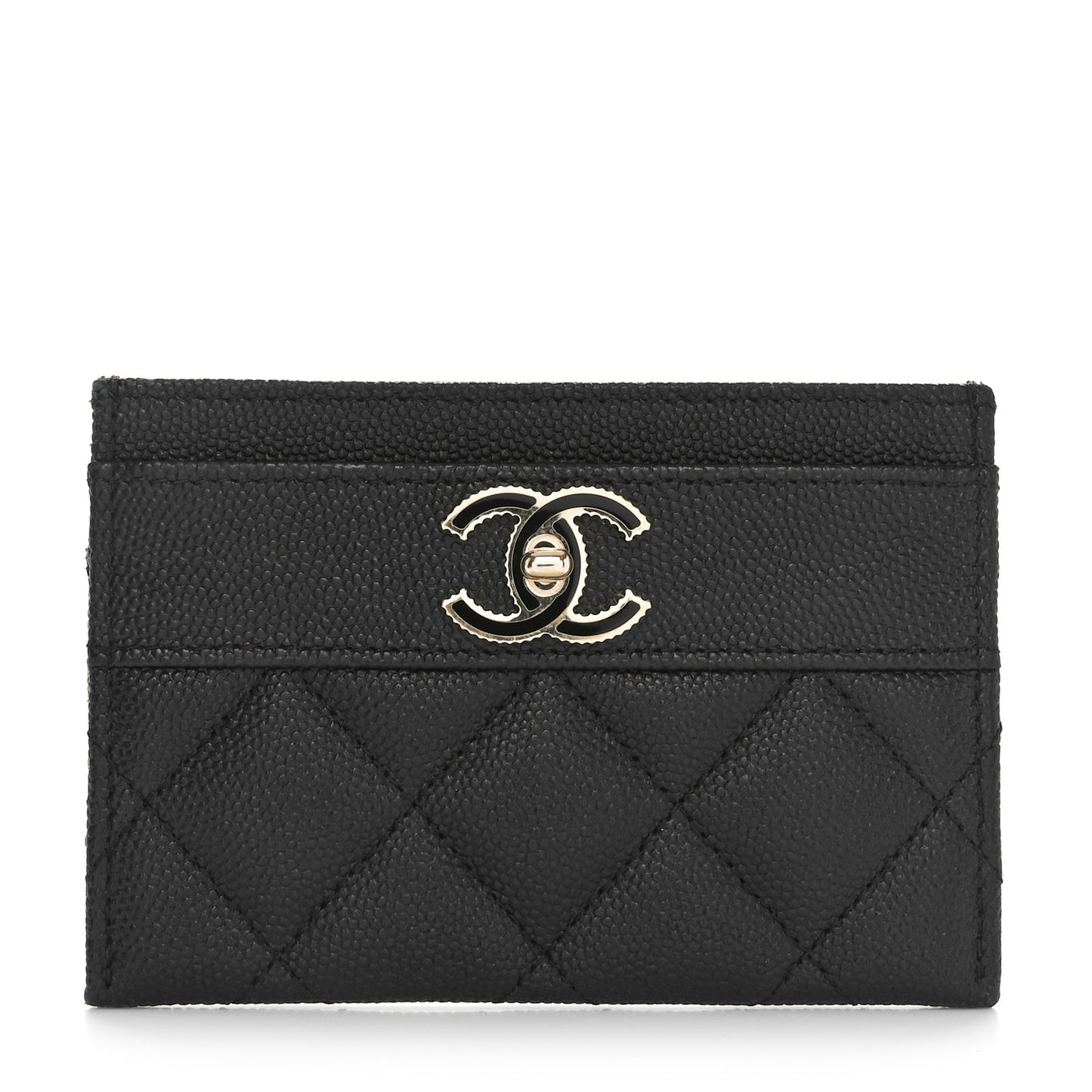 Caviar Quilted Vintage Mademoiselle Card Holder Black