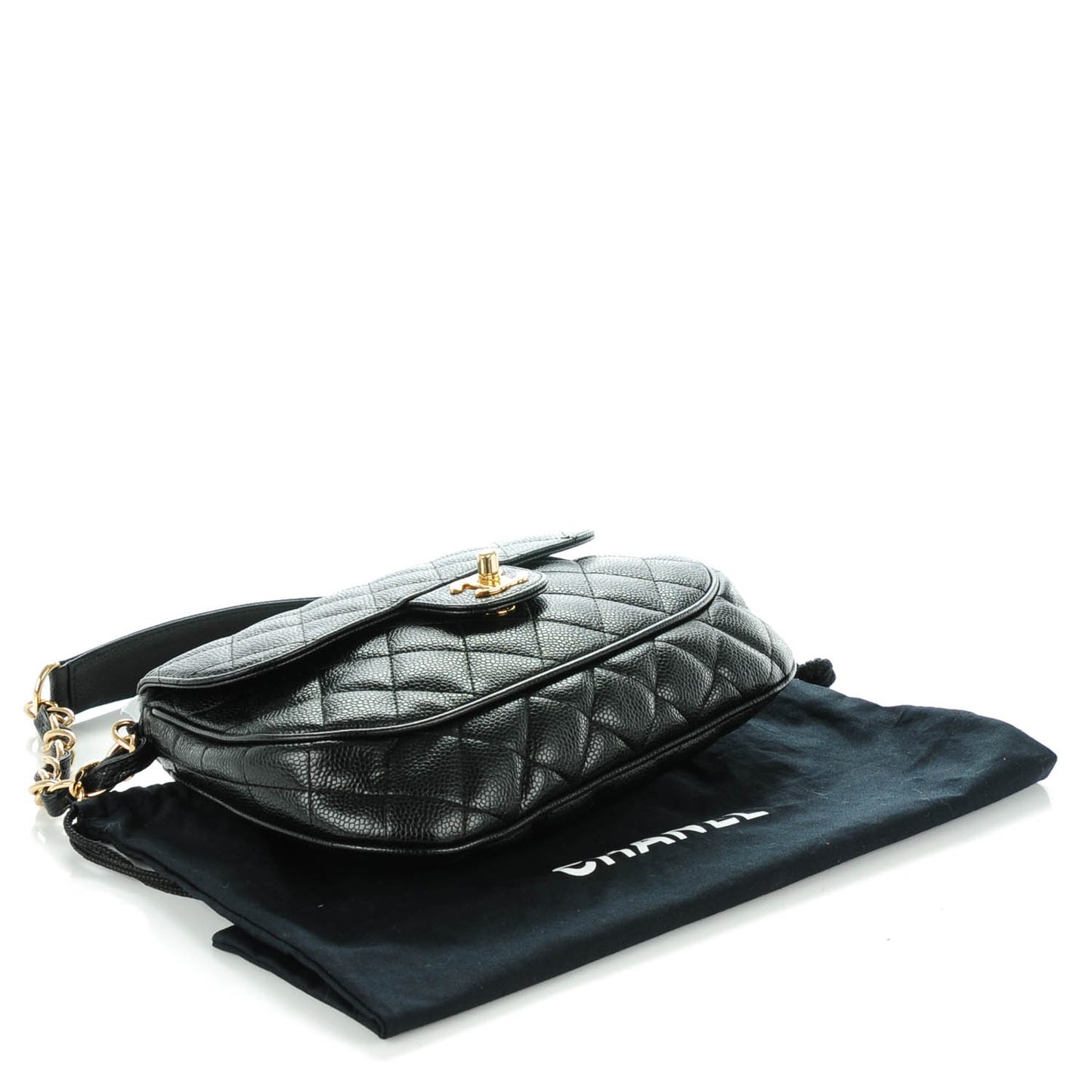 Caviar Quilted Small Flap Shoulder Bag Black