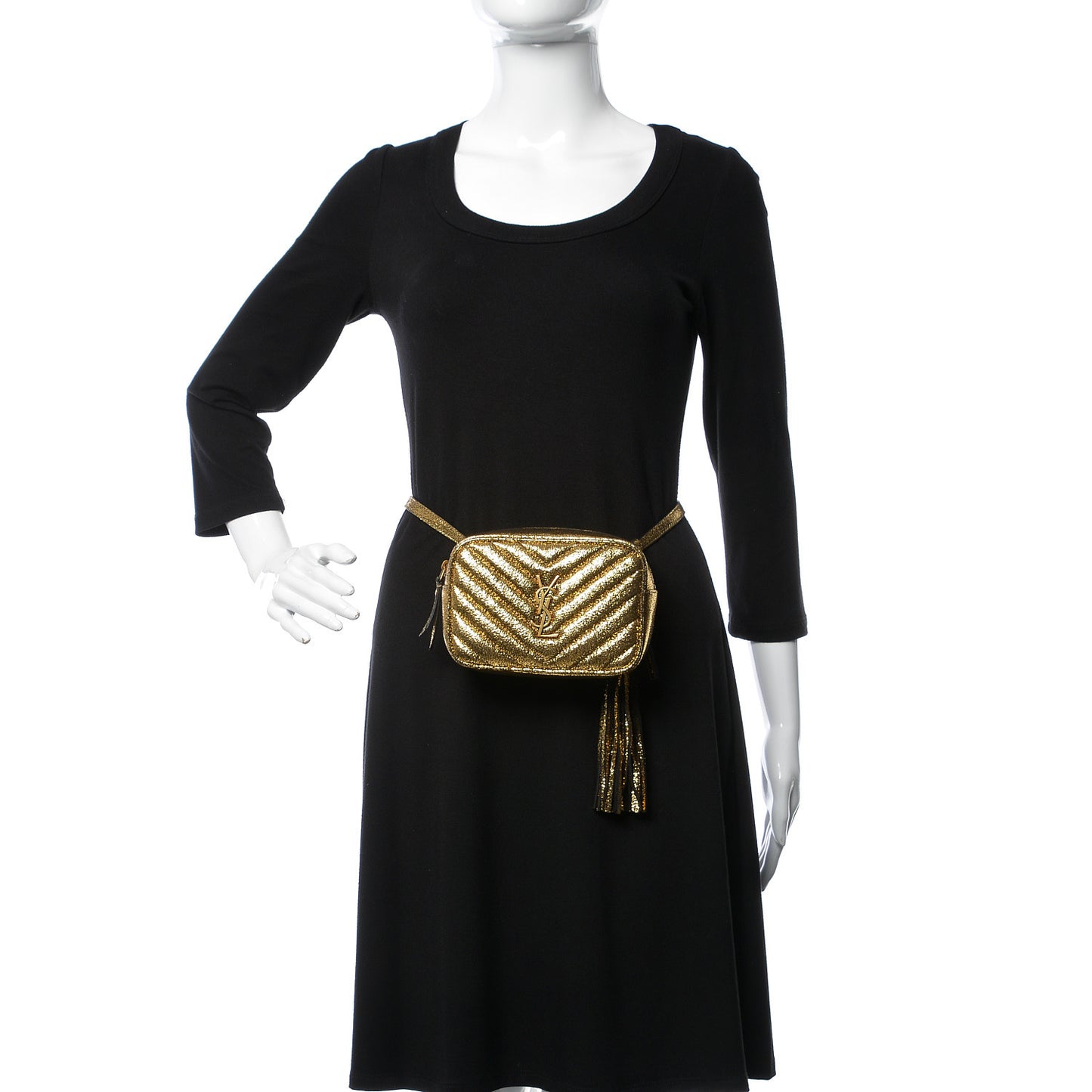 Crinkled Metallic Calfskin Matelasse Monogram Lou Belt Bag Gold