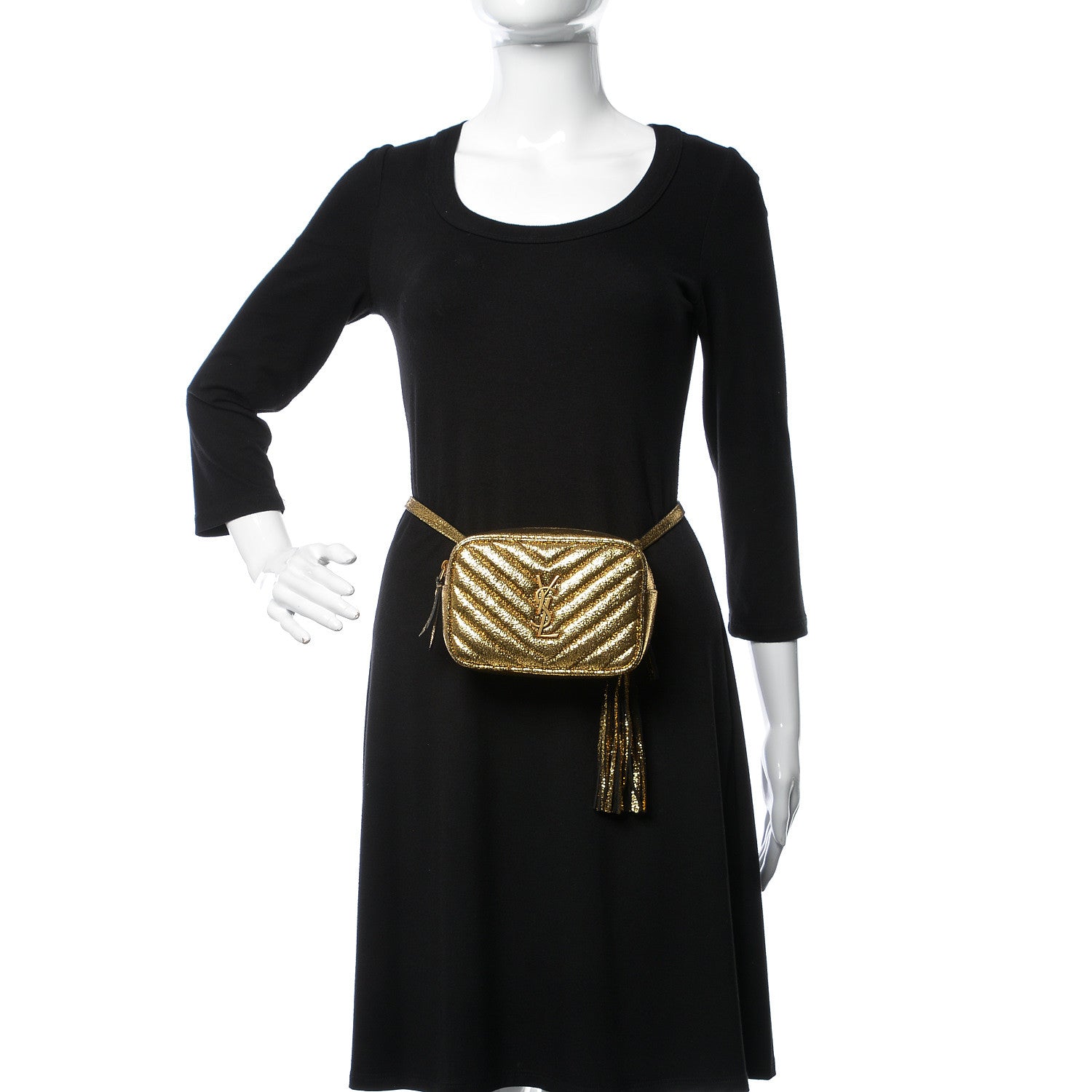 Saint Laurent Crinkled Metallic Calfskin Matelasse Monogram Lou Belt Bag Gold 2 of 9