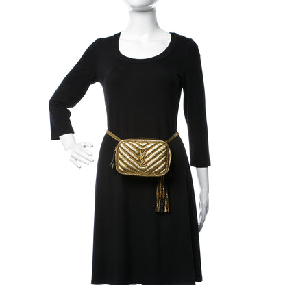 Saint Laurent Crinkled Metallic Calfskin Matelasse Monogram Lou Belt Bag Gold 2 of 9