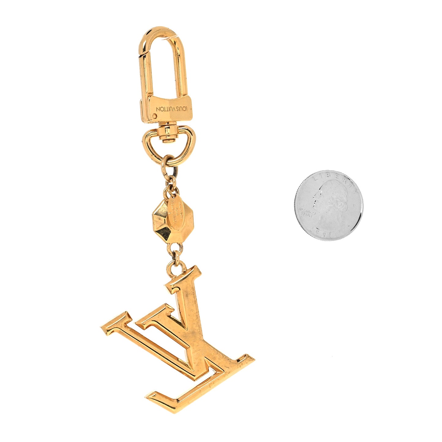 Metal LV Facettes Bag Charm Key Holder Gold