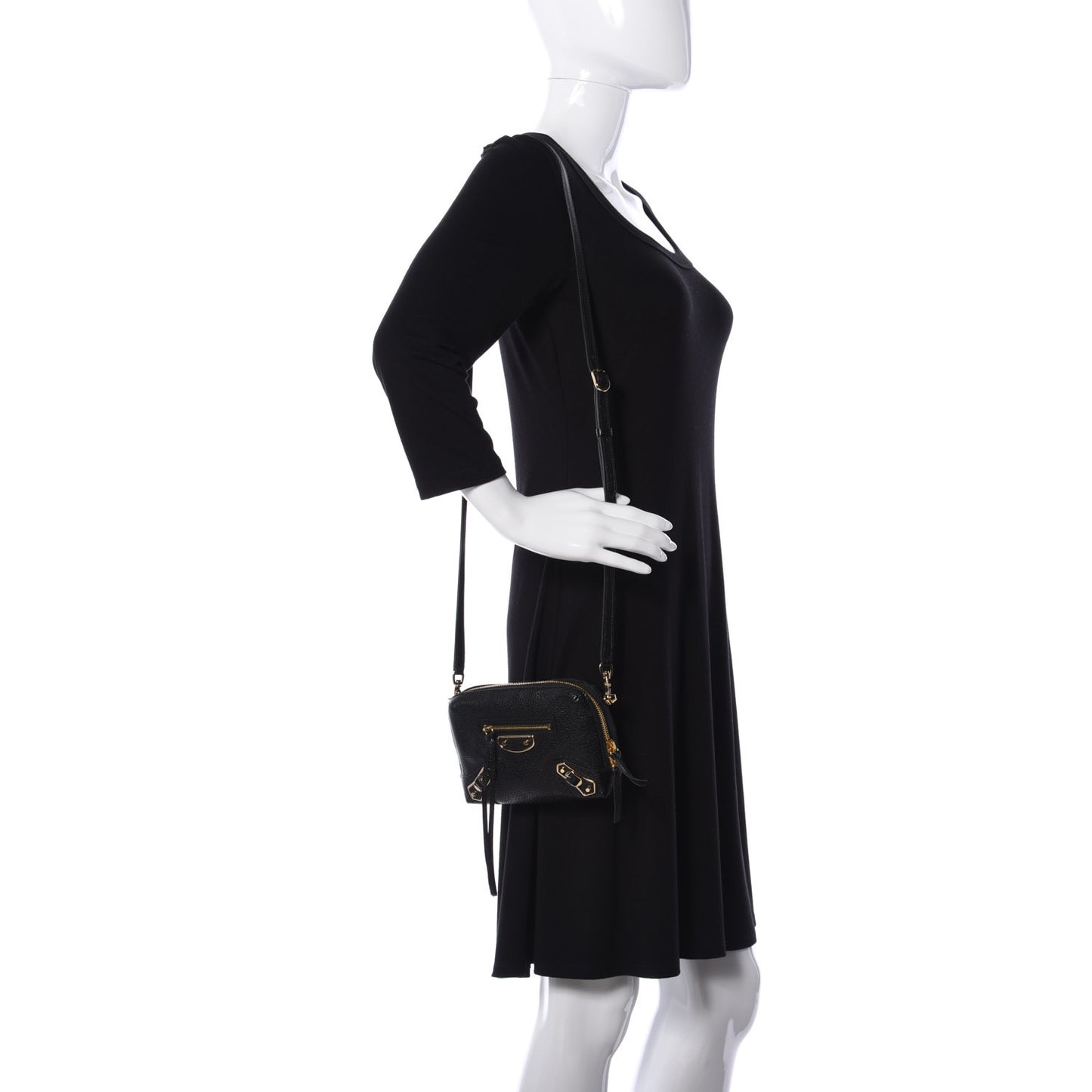 Chevre Gold Metallic Edge Hardware XS Reporter Crossbody Black