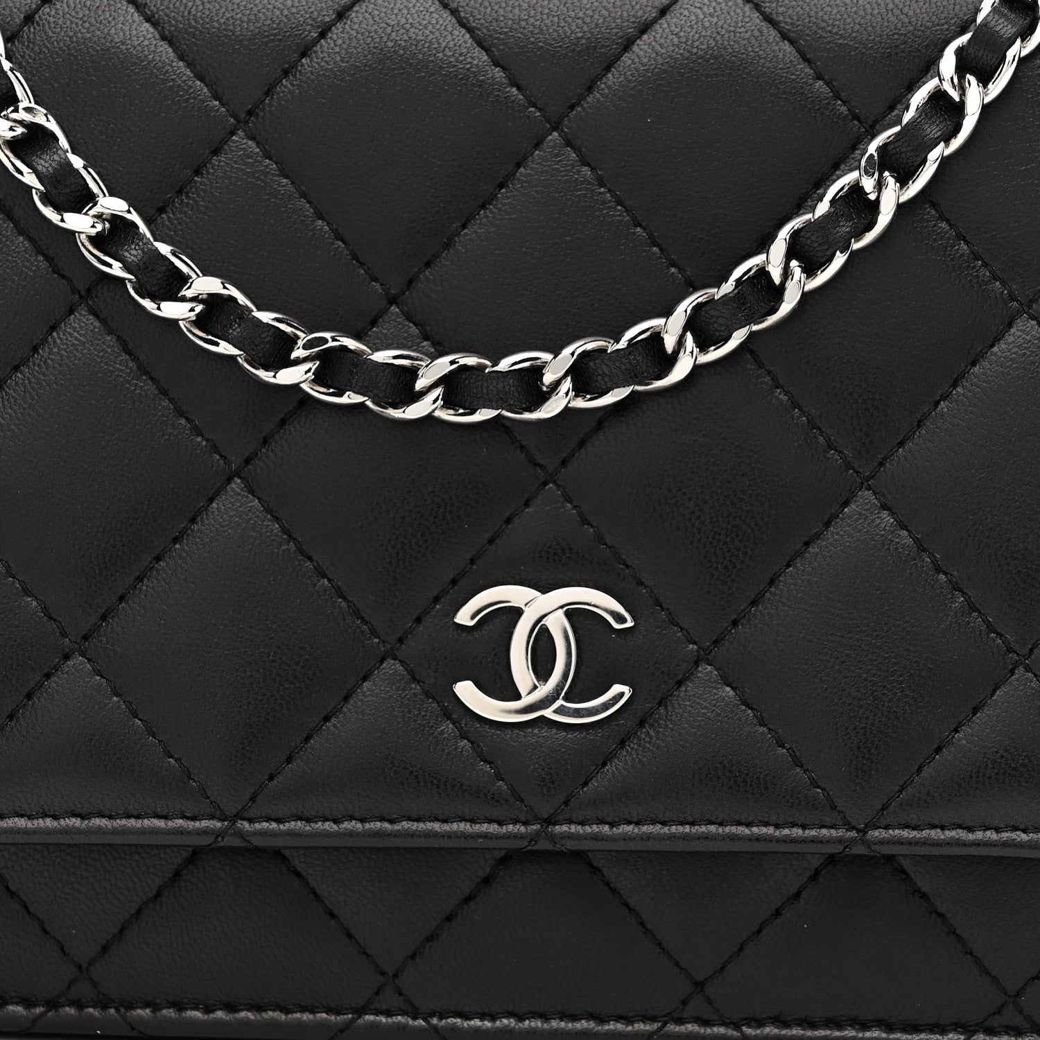 Chanel Lambskin Quilted Wallet On Chain WOC Black 8 of 12