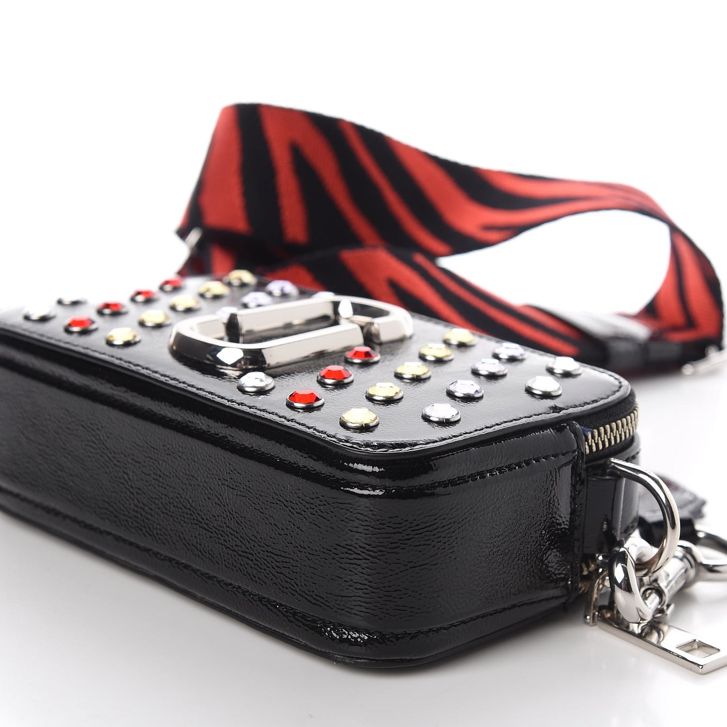 Patent Crystal Embellished Snapshot Camera Bag Black