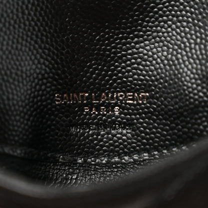 Saint Laurent Grain De Poudre Matelasse Chevron Monogram Monochrome Compact Wallet Black 6 of 8