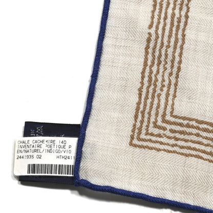 Hermes Cashmere Silk Inventaire Poetique Pour Un Conte Shawl 140 White Blue Vert Naturel Indigo Violet 3 of 5