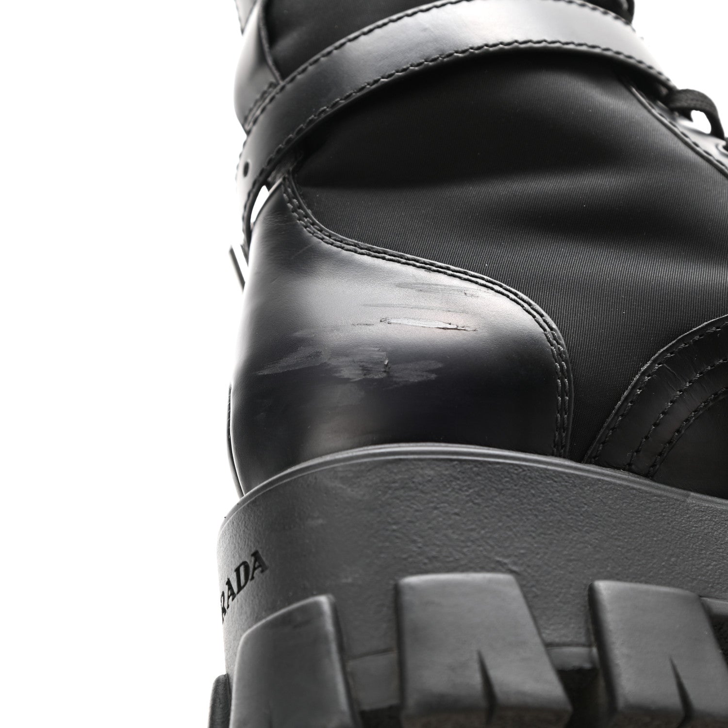 Prada Spazzolato Rois Nylon Metal Triangle Logo Monolith Pouch Pocket 55mm Boots 39 Black 11 of 12