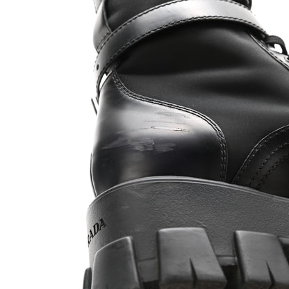 Prada Spazzolato Rois Nylon Metal Triangle Logo Monolith Pouch Pocket 55mm Boots 39 Black 11 of 12
