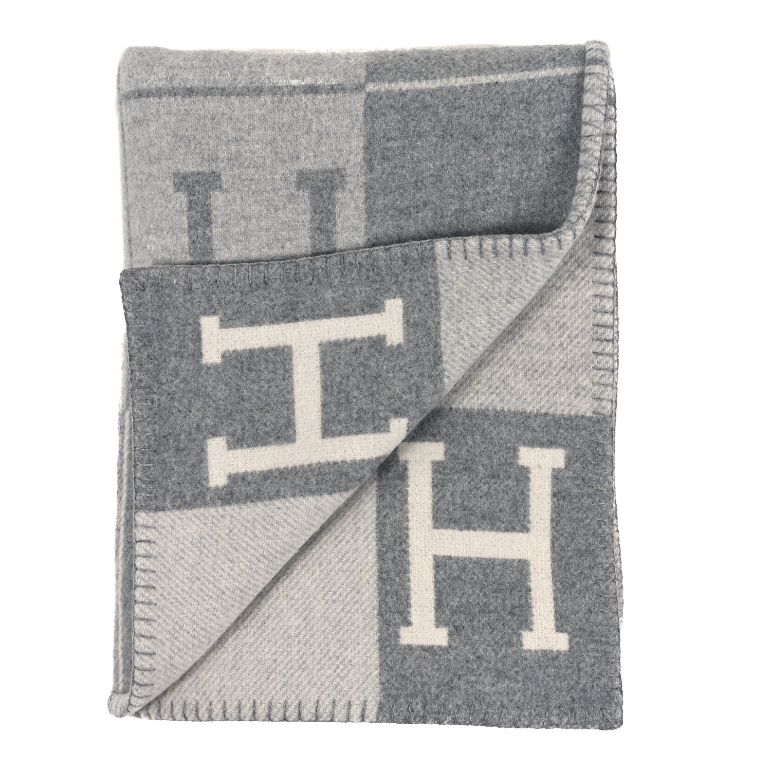 Hermes Wool Cashmere Avalon III Blanket Ecru Gris Clair 2 of 3