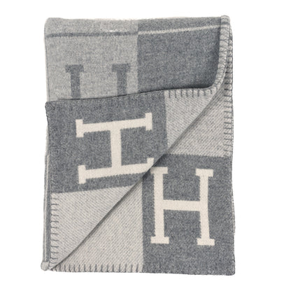 Hermes Wool Cashmere Avalon III Blanket Ecru Gris Clair 2 of 3
