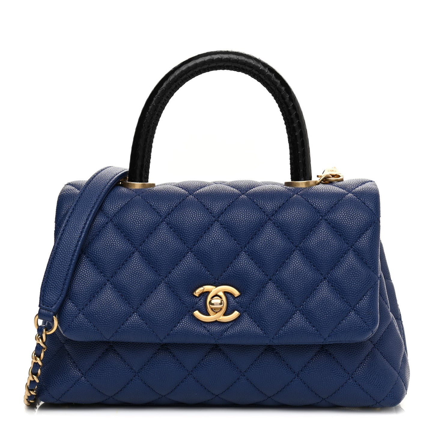 Caviar Elaphe Quilted Mini Coco Handle Flap Blue