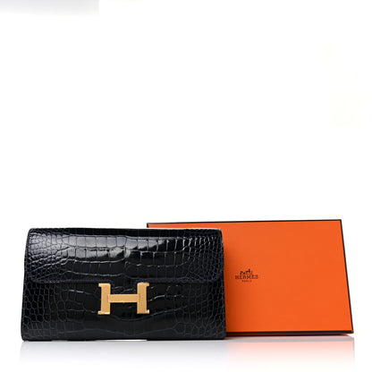 Hermes Shiny Alligator Constance Long Wallet Bleu Marine 9 of 9