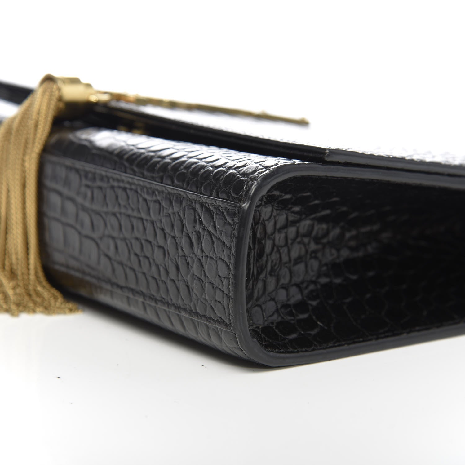Saint Laurent Calfskin Crocodile Embossed Medium Classic Monogram Kate Tassel Satchel Black 9 of 10