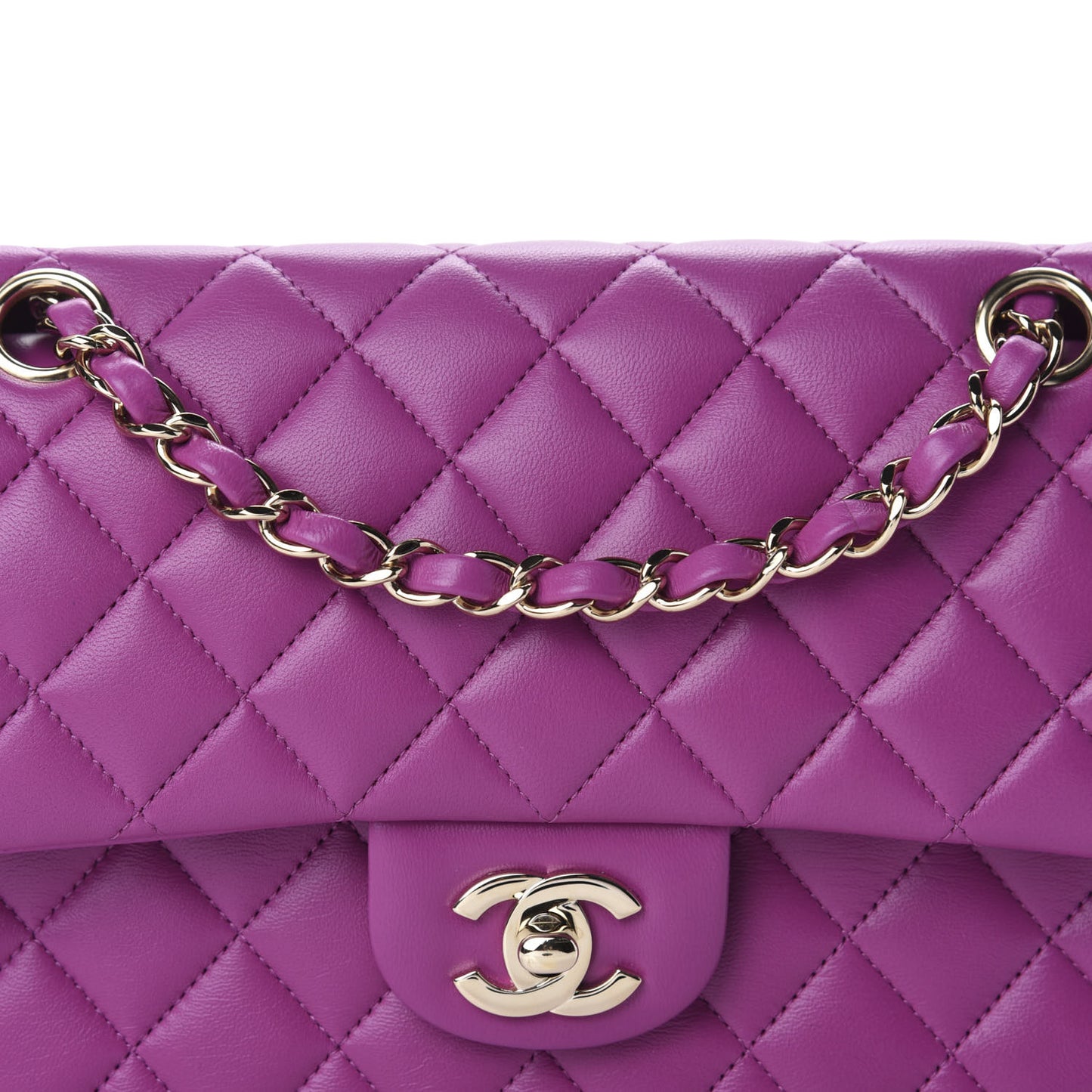 Lambskin Quilted Small Double Flap Purple