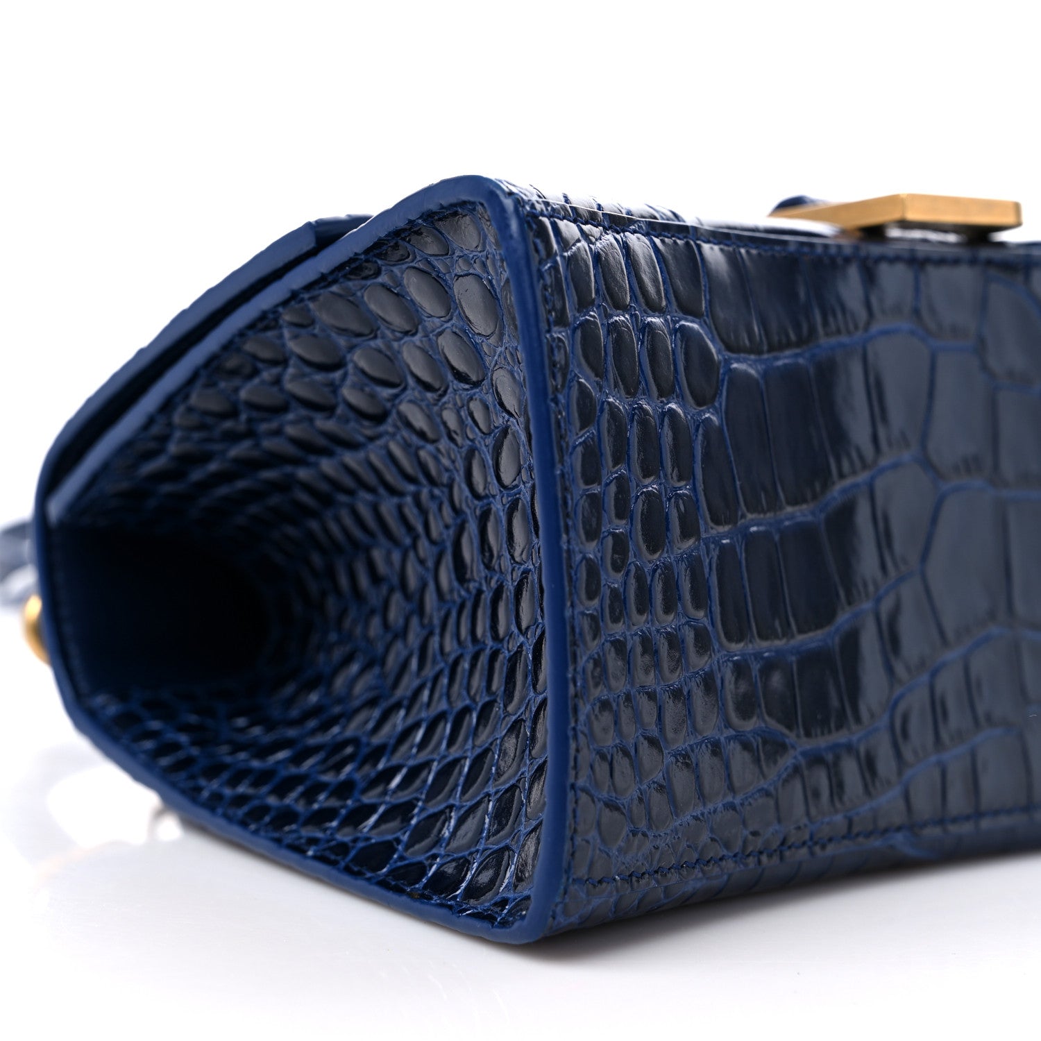 Balenciaga Shiny Calfskin Crocodile Embossed Small Hourglass Top Handle Bag Navy 7 of 9